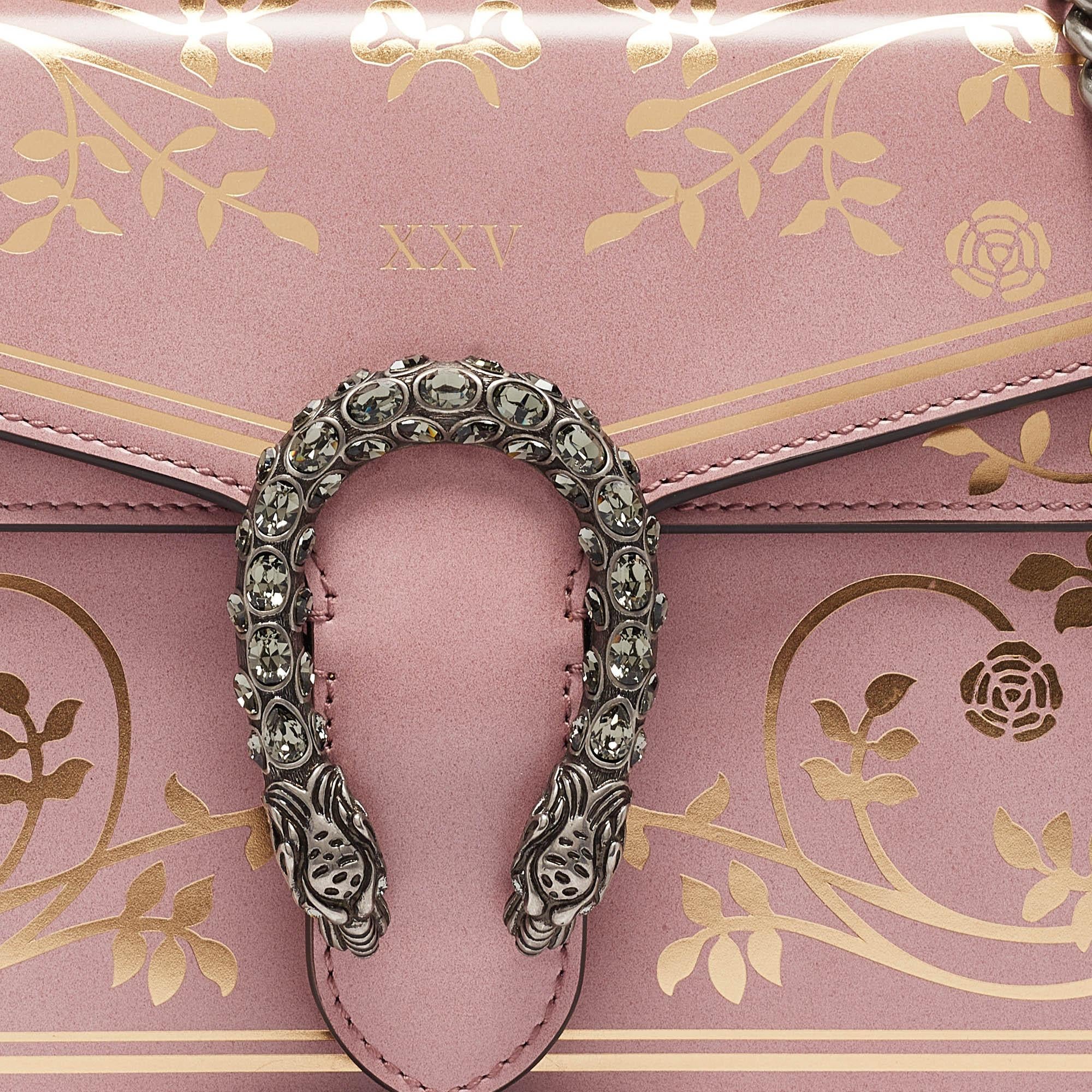 Gucci Pink/Gold Leather Small Garden Dionysus Shoulder Bag 3