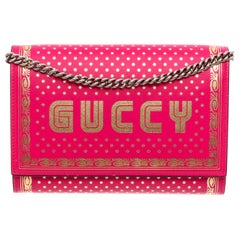 Gucci Pink Gold Sega Logo Moon & Stars Leather Wallet on Chain Shoulder WOC Bag 