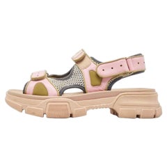 Gucci Pink/Green Leather Aguru Slingback Sandals Size 38