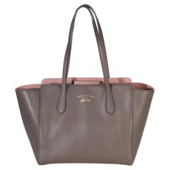Gucci Pink Grey Pebbled Calfskin Medium Swing Tote