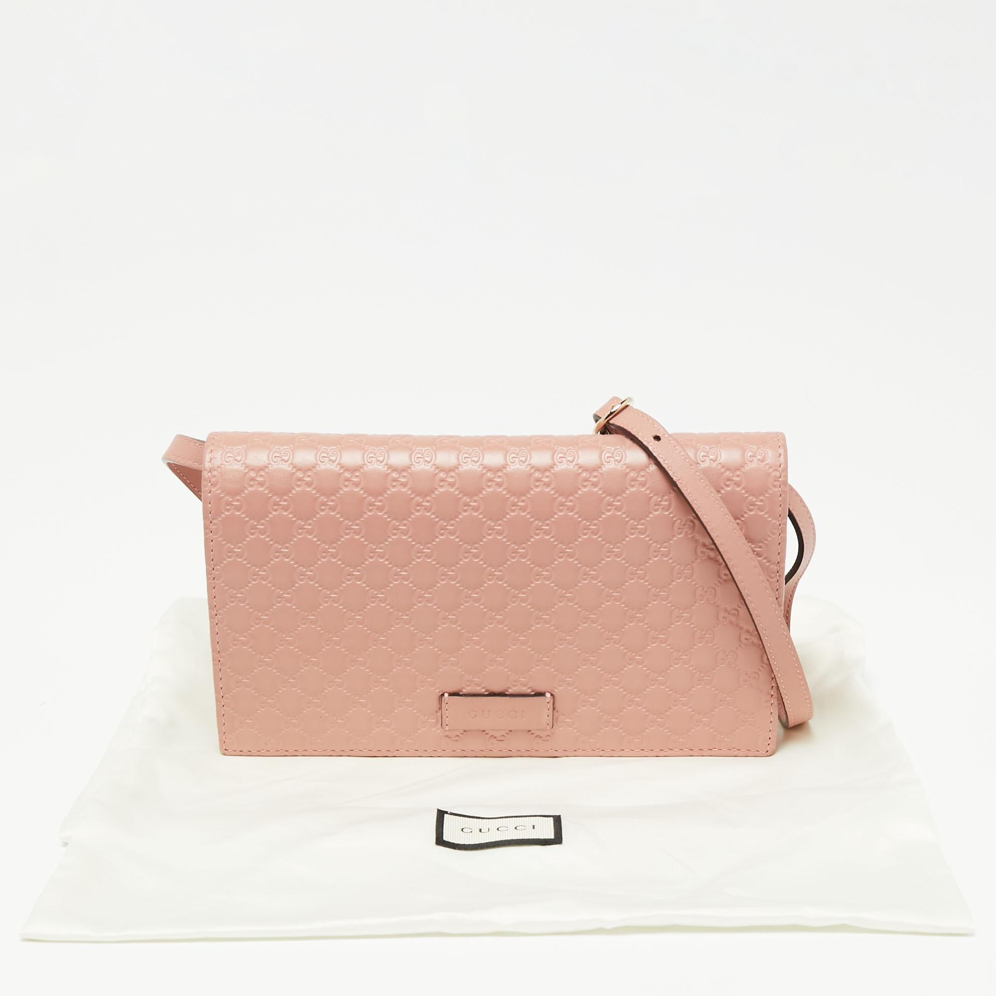 Gucci Pink Guccissima Leather Crossbody Wallet On Chain 3
