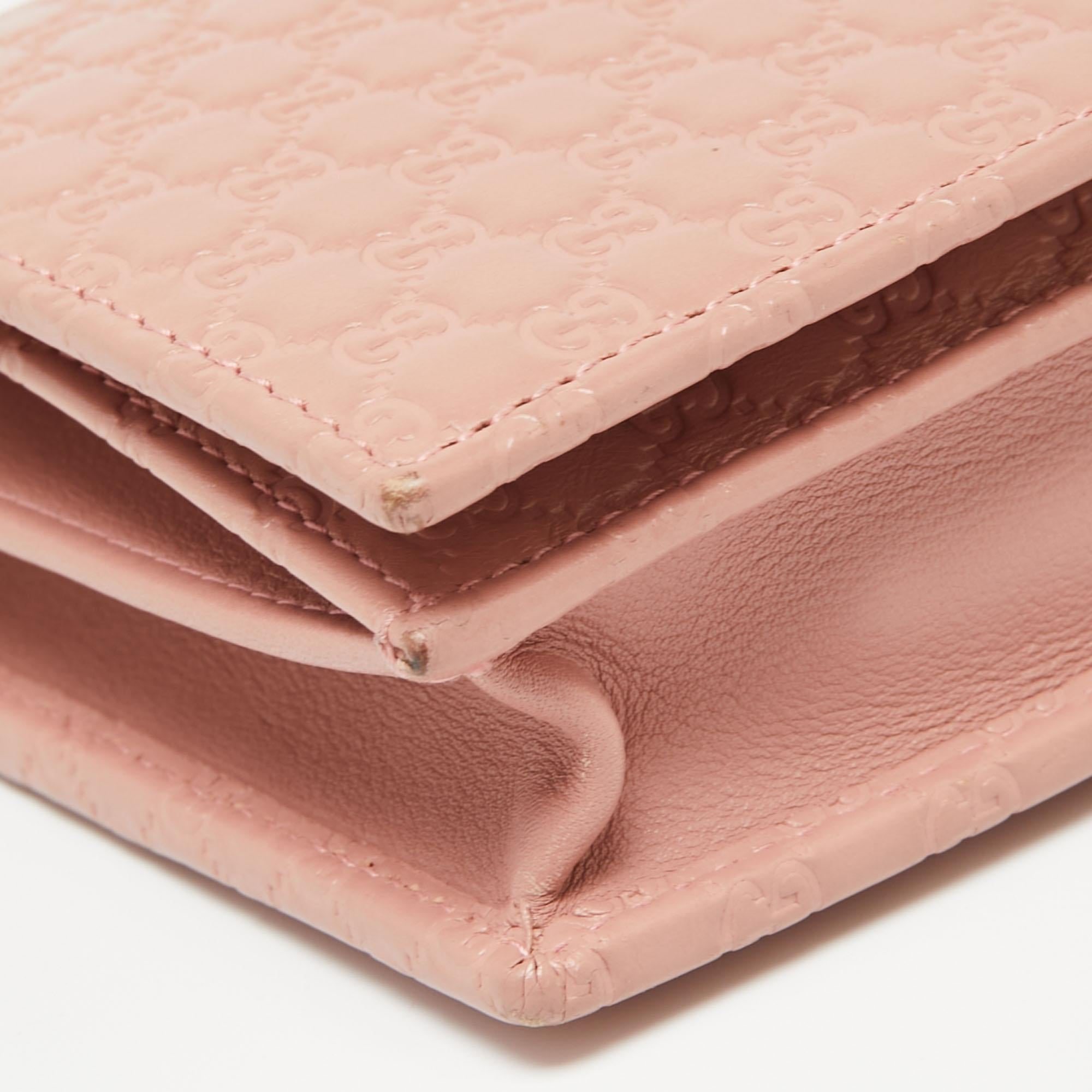 Beige Gucci Pink Guccissima Leather Crossbody Wallet On Chain