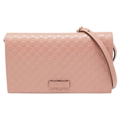 Gucci Pink Guccissima Leather Crossbody Wallet On Chain