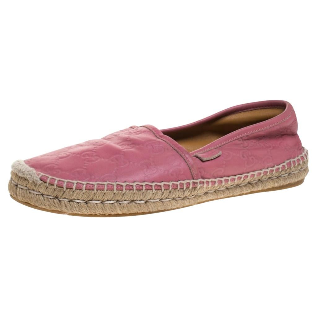 Gucci Pink Guccissima Leather Espadrille Loafers Size 39