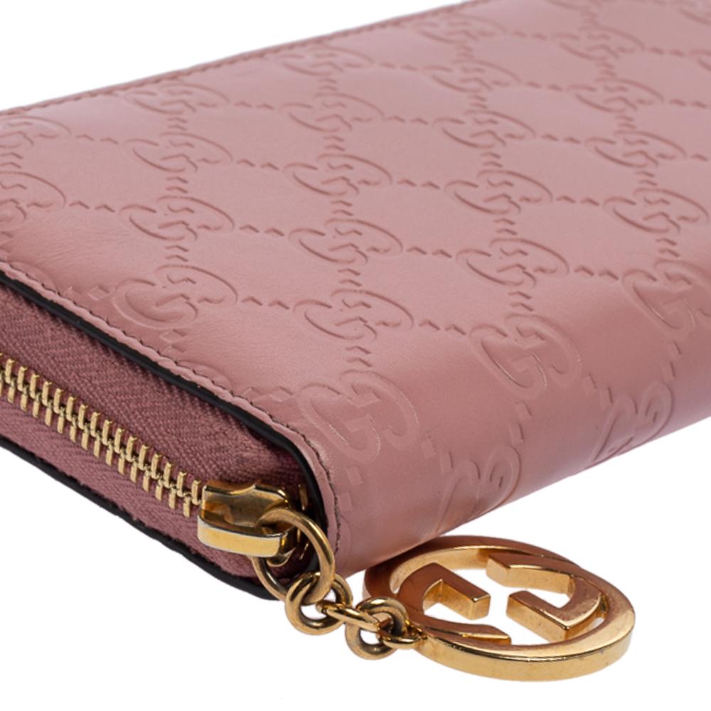 Gucci Pink Guccissima Leather GG Icon Zip Around Wallet 2