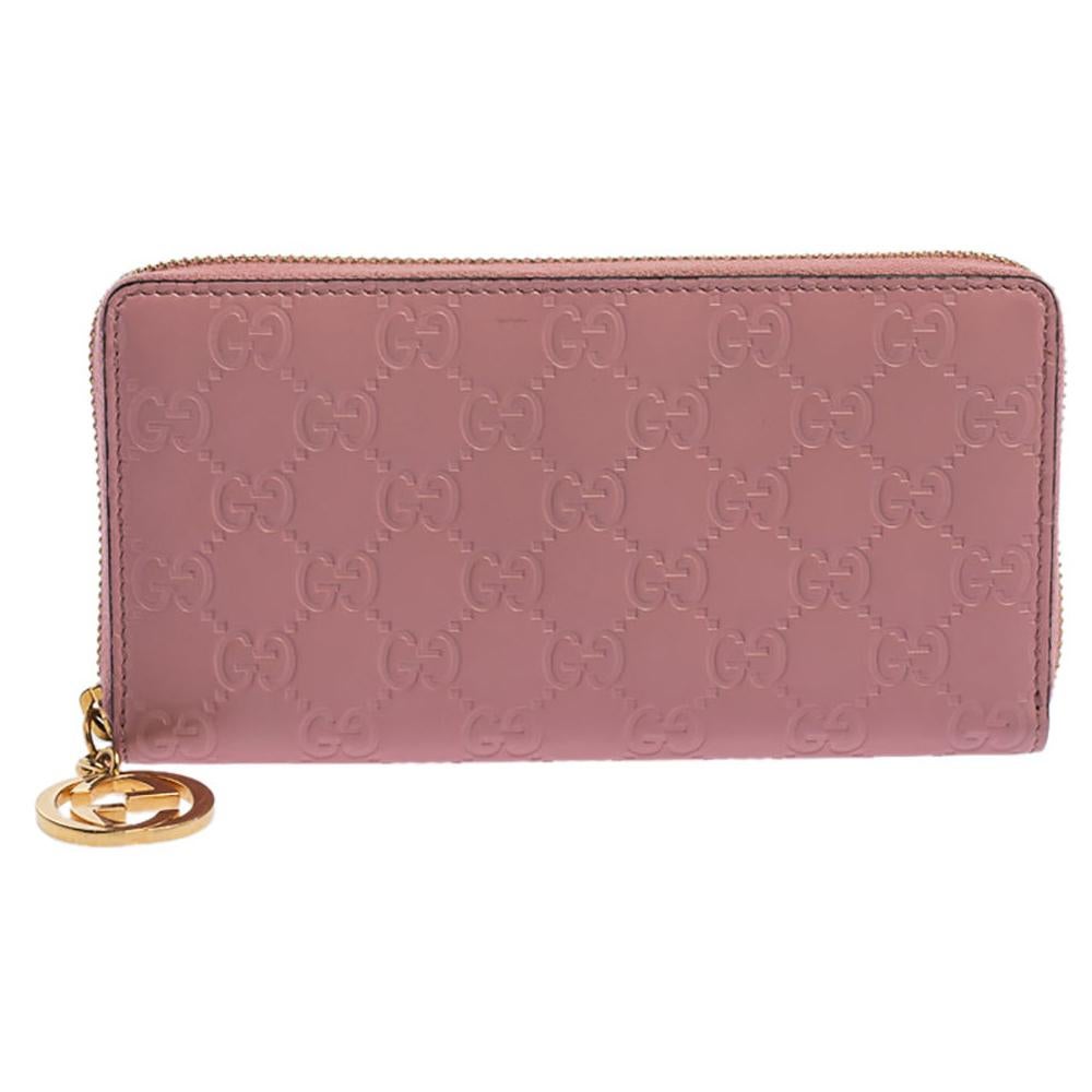 Gucci Pink Guccissima Leather GG Icon Zip Around Wallet