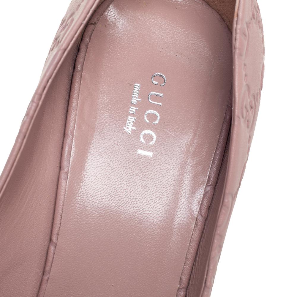 Women's Gucci Pink Guccissima Leather Horsebit Peep Toe Pumps Size 39.5