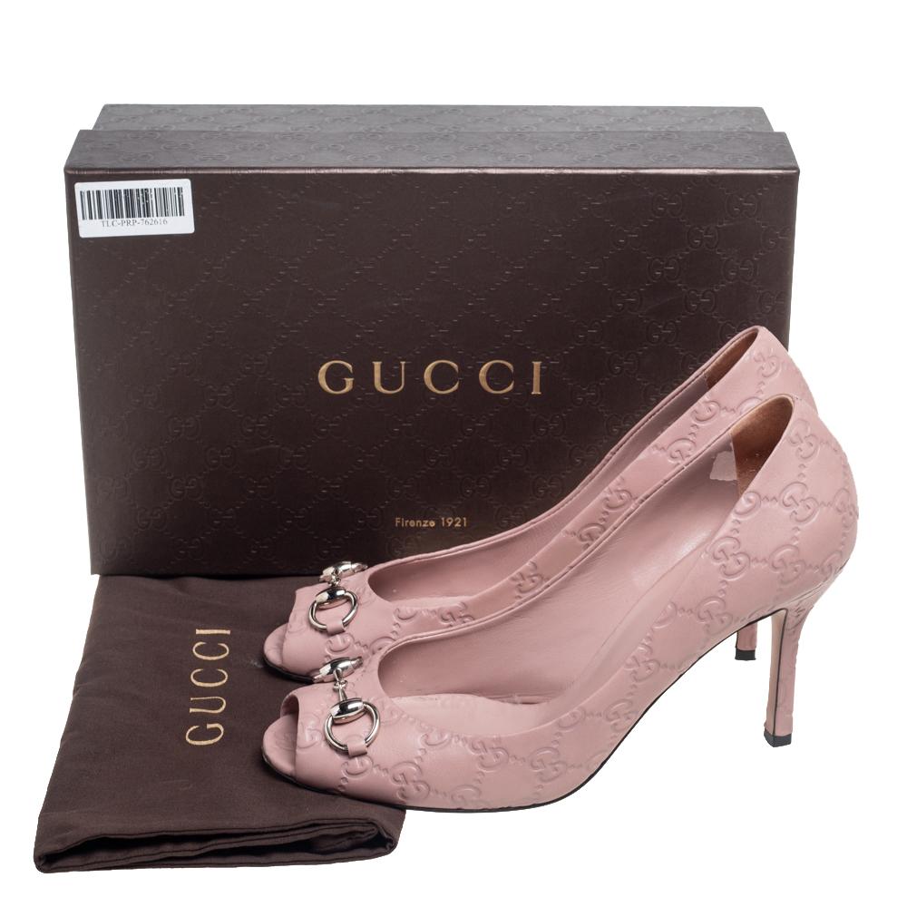 Gucci Pink Guccissima Leather Horsebit Peep Toe Pumps Size 39.5 3