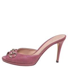 Gucci Pink Guccissima Leather Horsebit Slides Size 40
