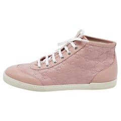 Gucci Pink Guccissima Leather Lace High Top Sneakers Size 37