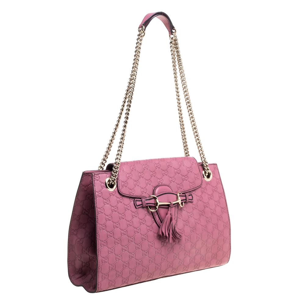 Gucci Pink Guccissima Leather Large Emily Chain Shoulder Bag In Good Condition In Dubai, Al Qouz 2