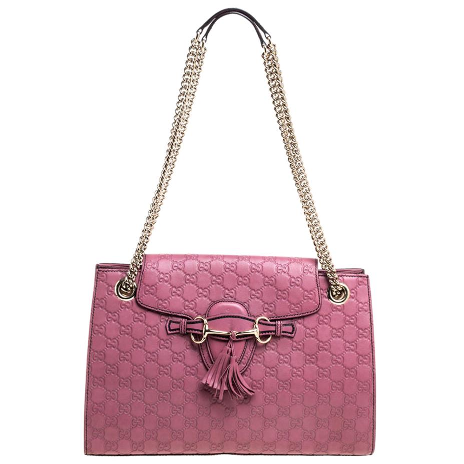 Gucci Pink Guccissima Leather Large Emily Chain Shoulder Bag