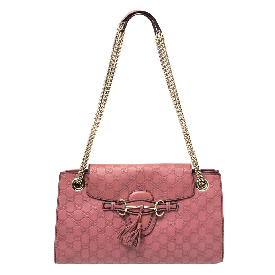 Gucci Pink Guccissima Leather Large Emily Chain Shoulder Bag