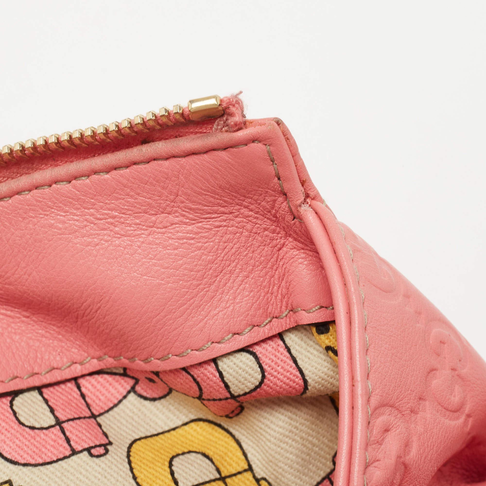Gucci Pink Guccissima Leather Large Hysteria Wristlet Clutch 6