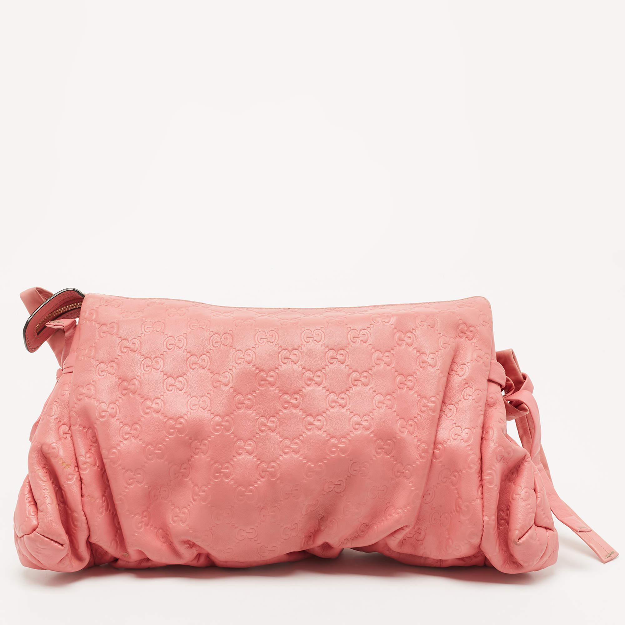 Women's Gucci Pink Guccissima Leather Large Hysteria Wristlet Clutch