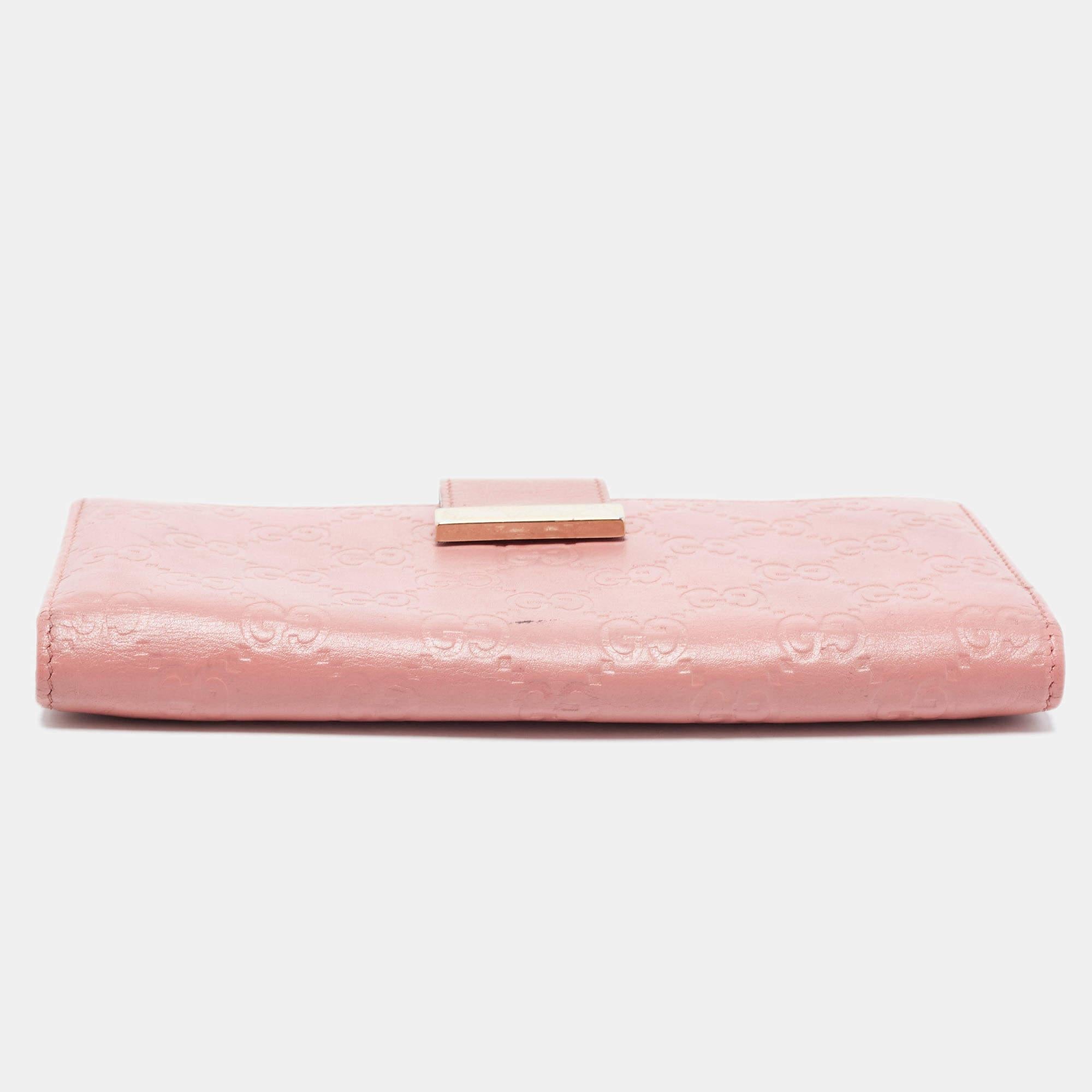 Gucci Pink Guccissima Leather Metal Flap Continental Wallet 5
