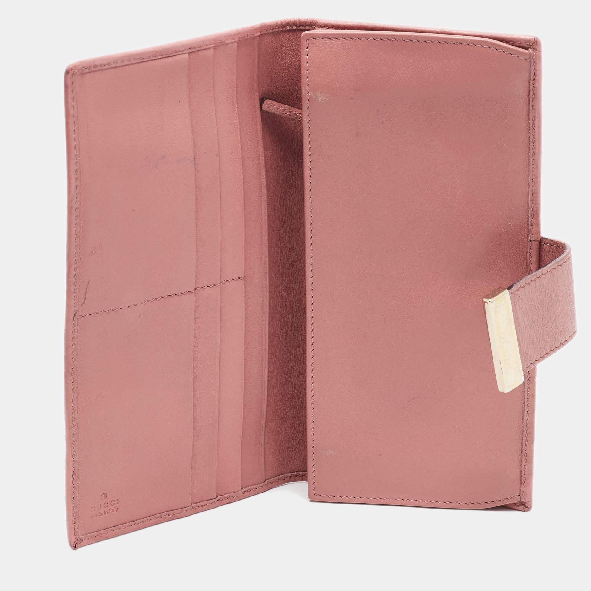 Women's Gucci Pink Guccissima Leather Metal Flap Continental Wallet