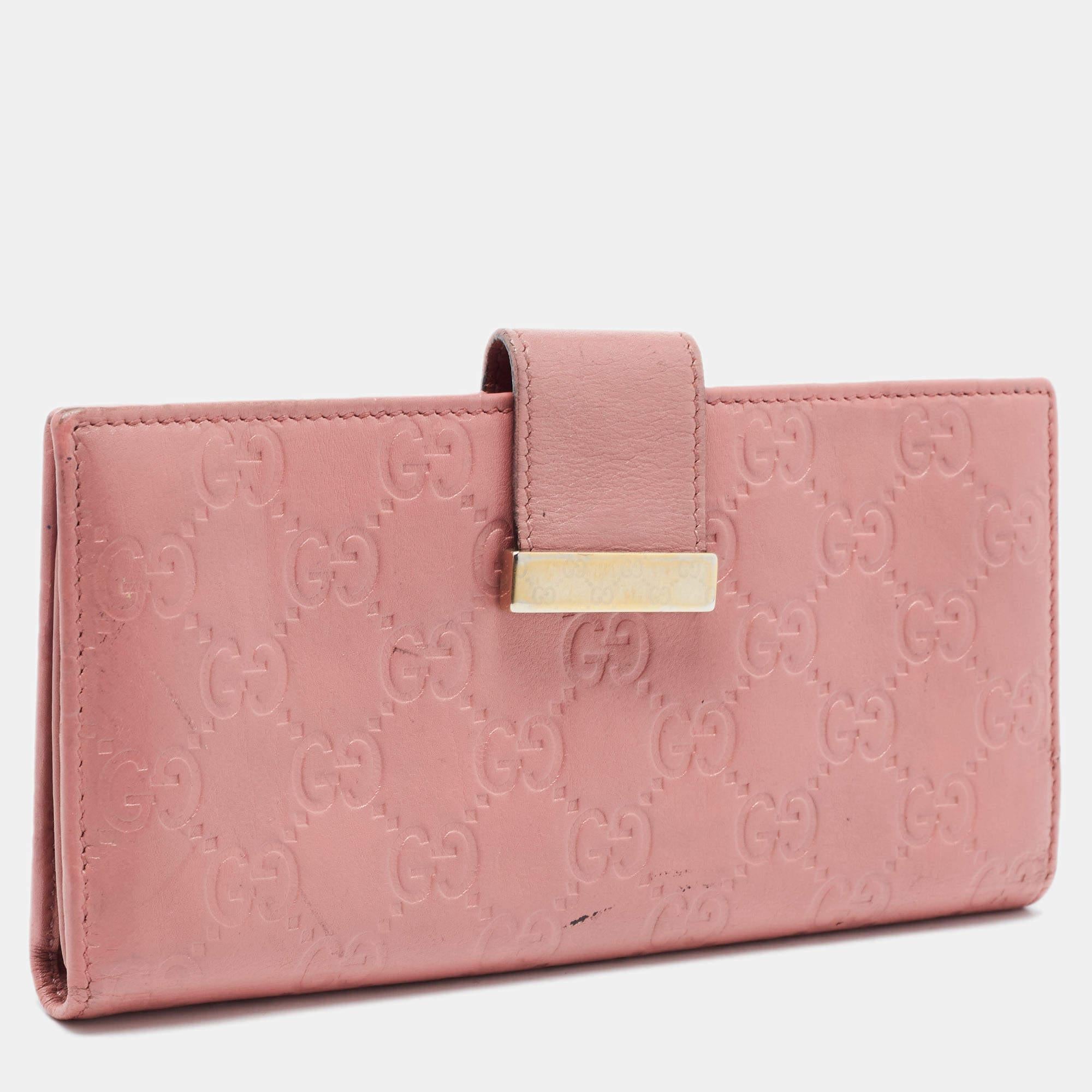 Gucci Pink Guccissima Leather Metal Flap Continental Wallet 1