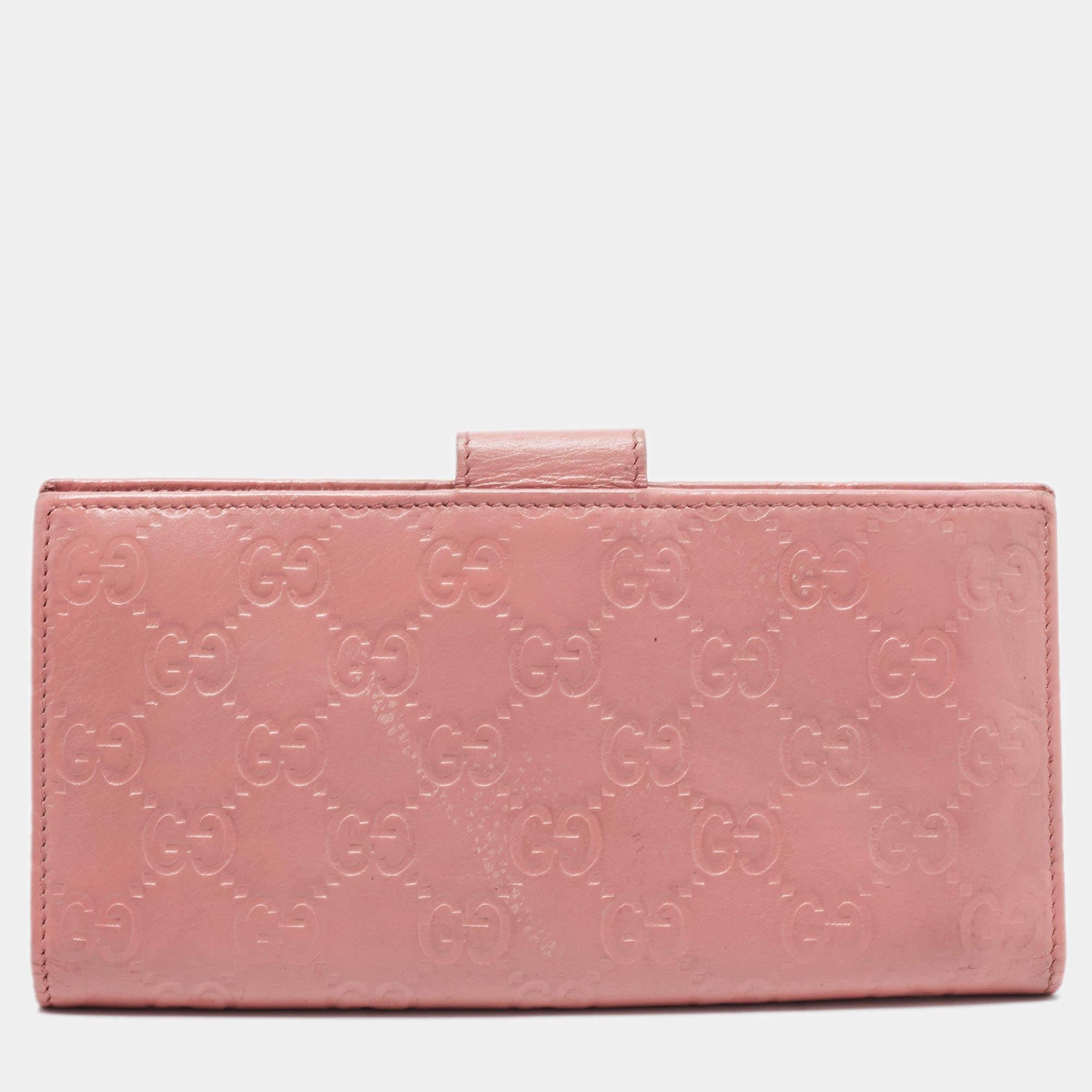 Gucci Pink Guccissima Leather Metal Flap Continental Wallet 2