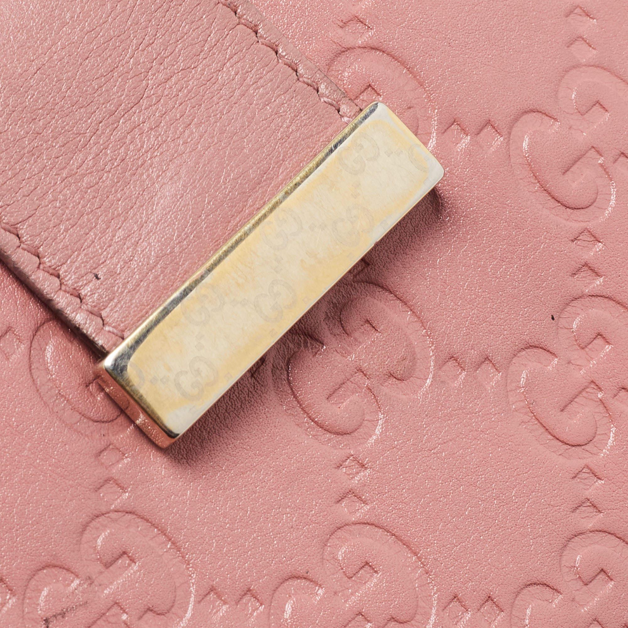 Gucci Pink Guccissima Leather Metal Flap Continental Wallet 3