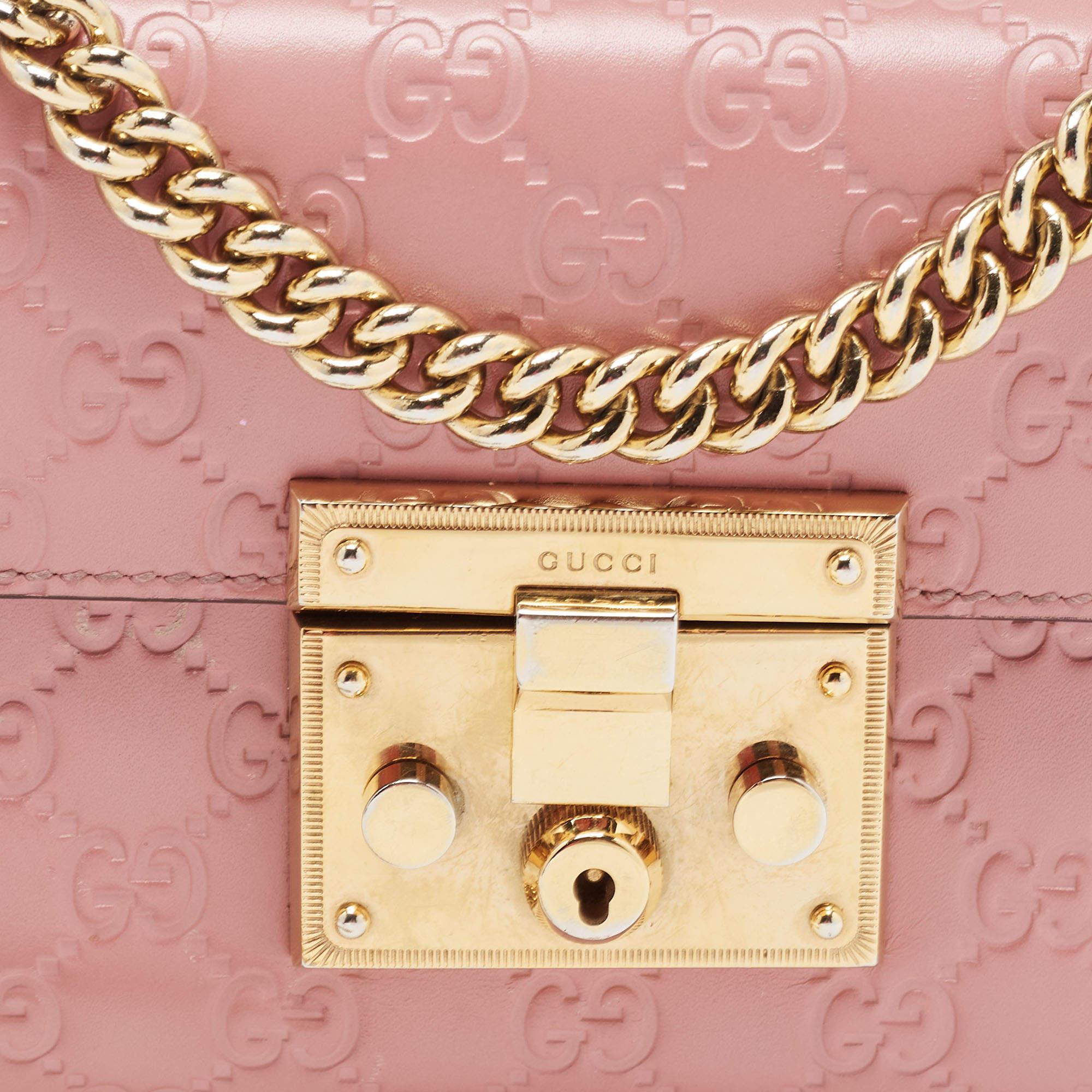 Gucci Pink Guccissima Leather Small Padlock Shoulder Bag For Sale 10