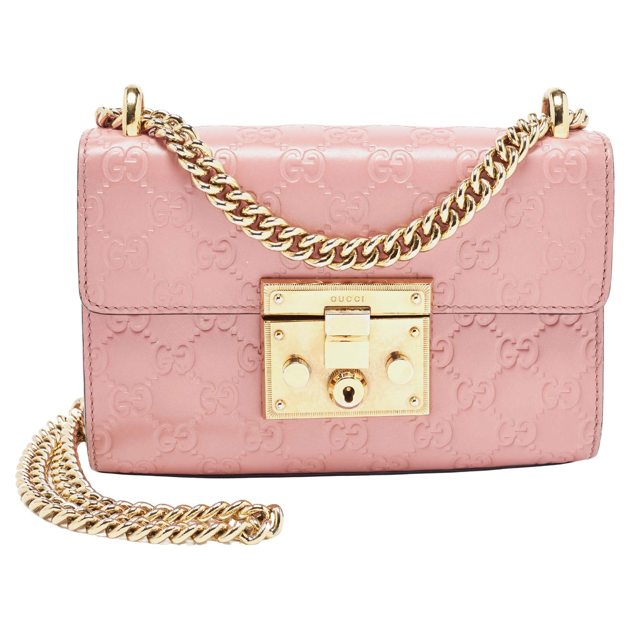 Gucci Pink Guccissima Leather Small Padlock Shoulder Bag For Sale