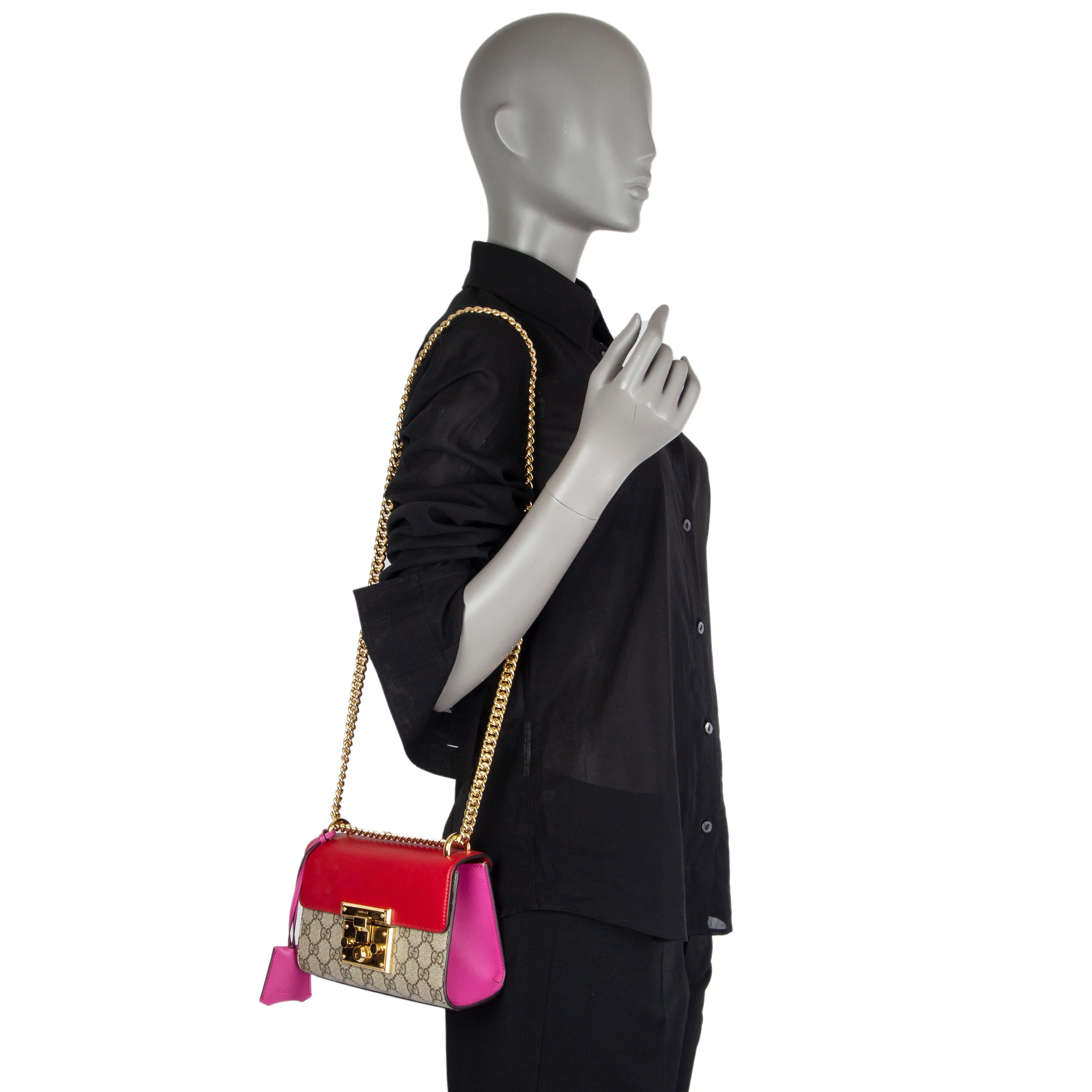 Women's GUCCI pink hibiscus PADLOCK SMALL GG SUPREME Shoulder Bag
