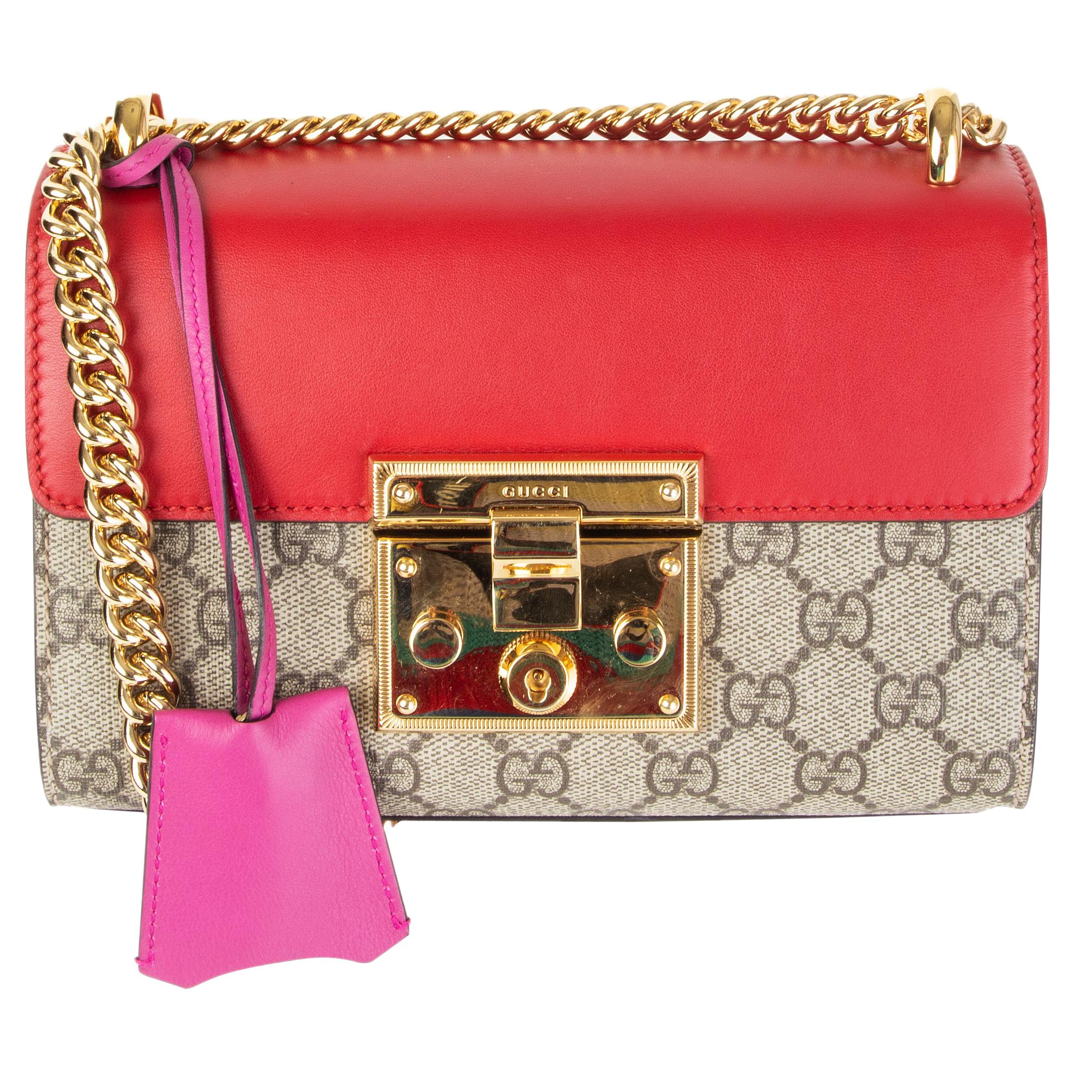 GUCCI pink hibiscus PADLOCK SMALL GG SUPREME Shoulder Bag