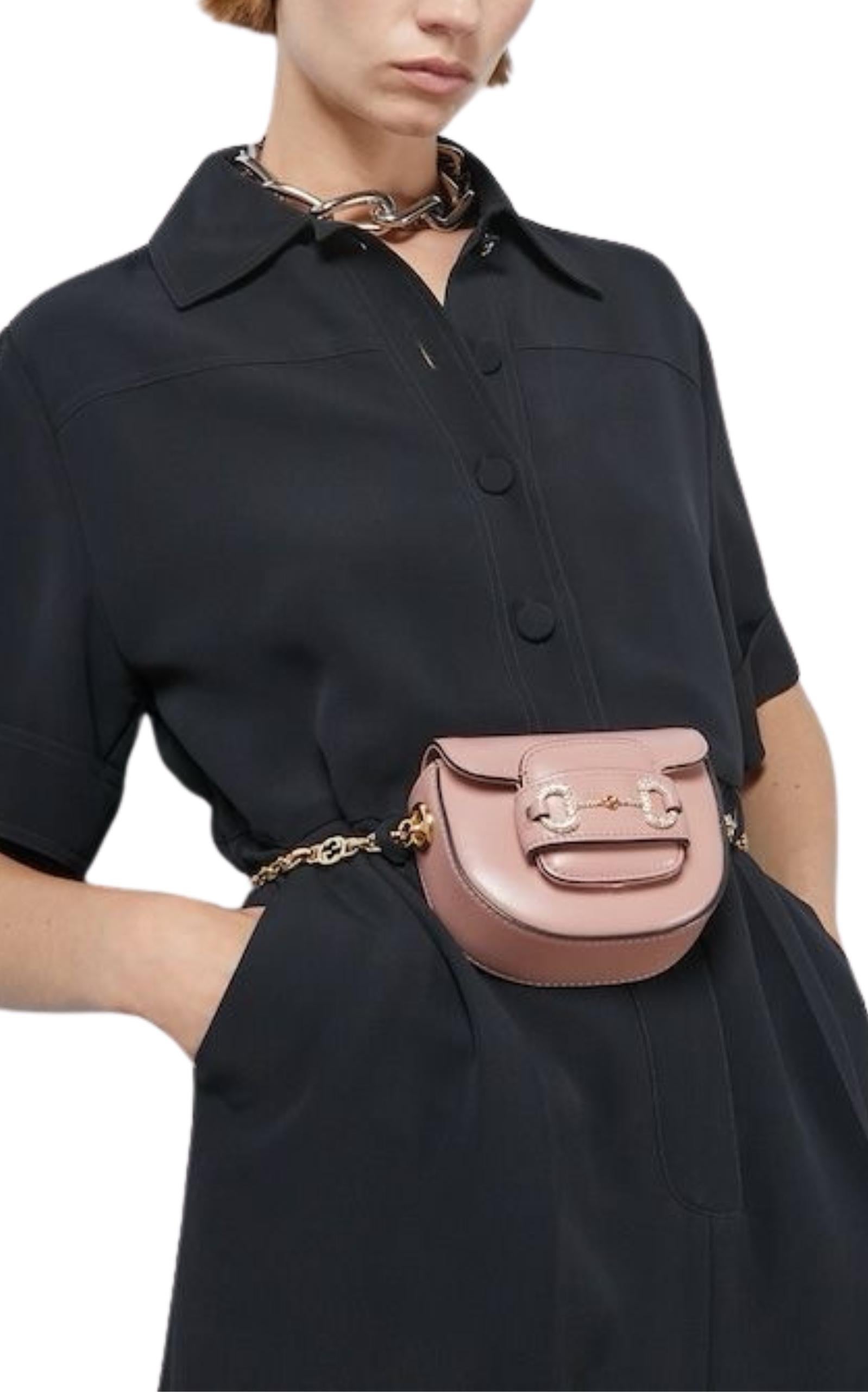 Gucci Pink Horsebit 1955 Belt Bag For Sale 3