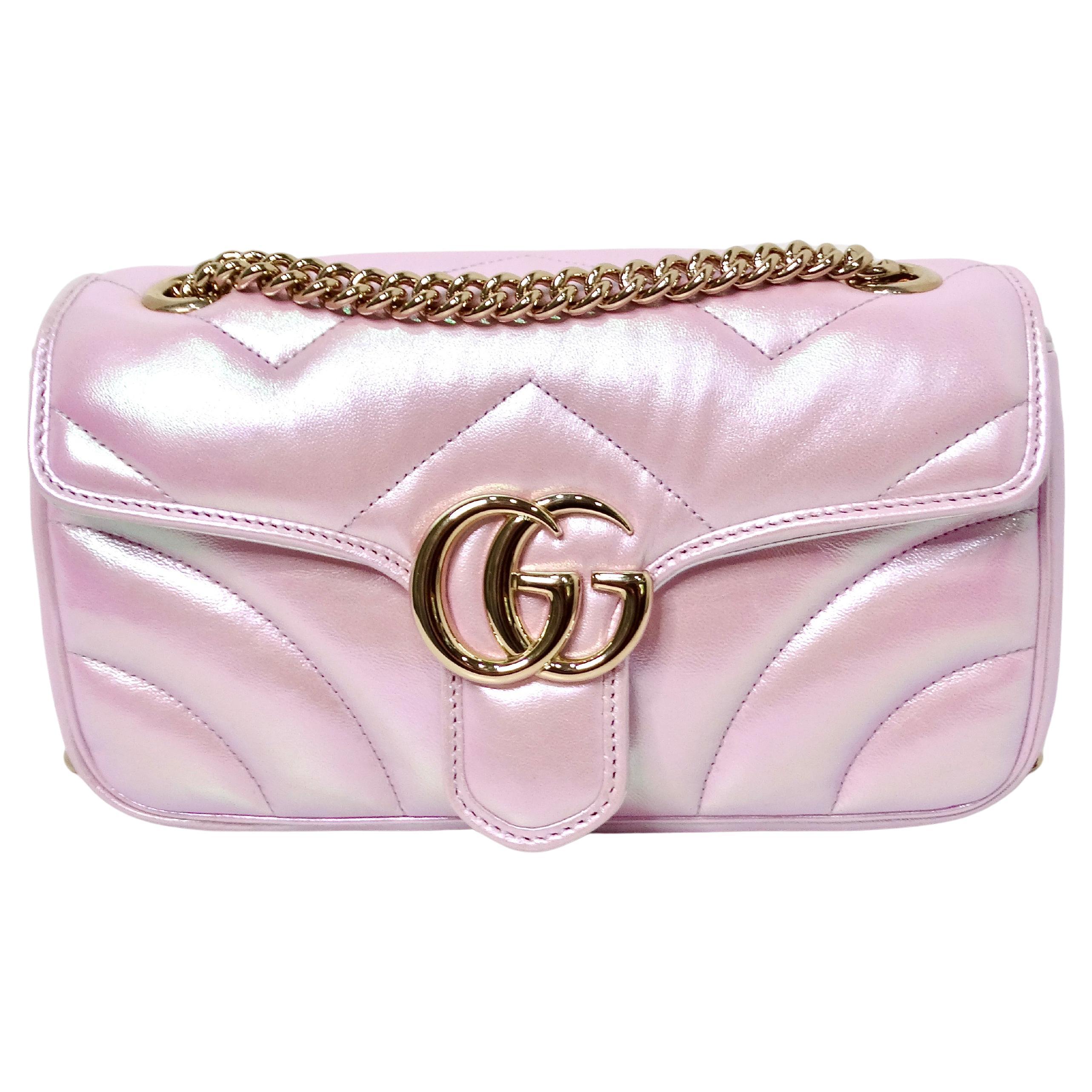 Bolso Gucci Rosa Napa Iridiscente Chevron Matelasse GG en venta