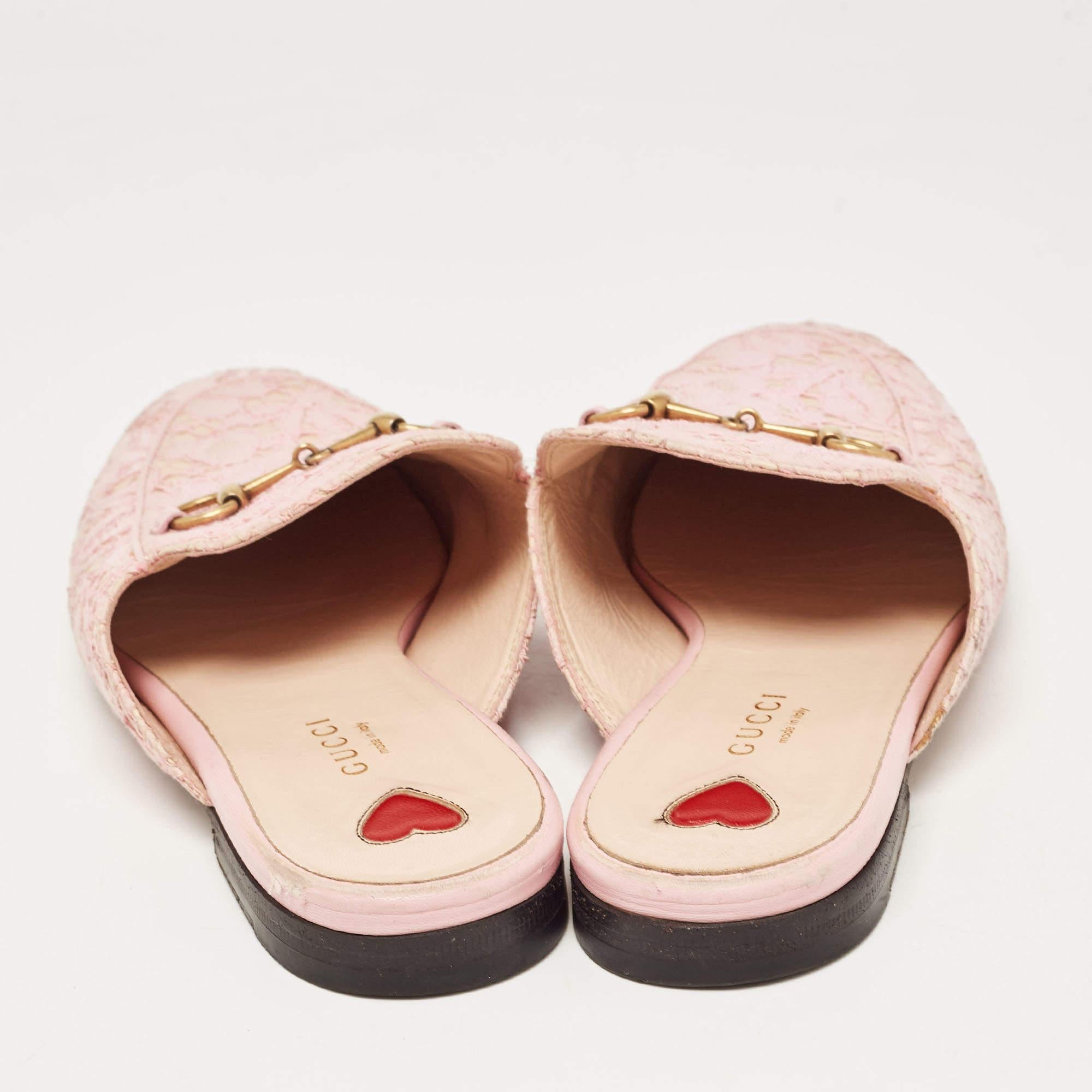 Gucci Pink Lace and Mesh Princetown Mules Size 38.5 For Sale 2