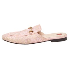 Used Gucci Pink Lace and Mesh Princetown Mules Size 38.5
