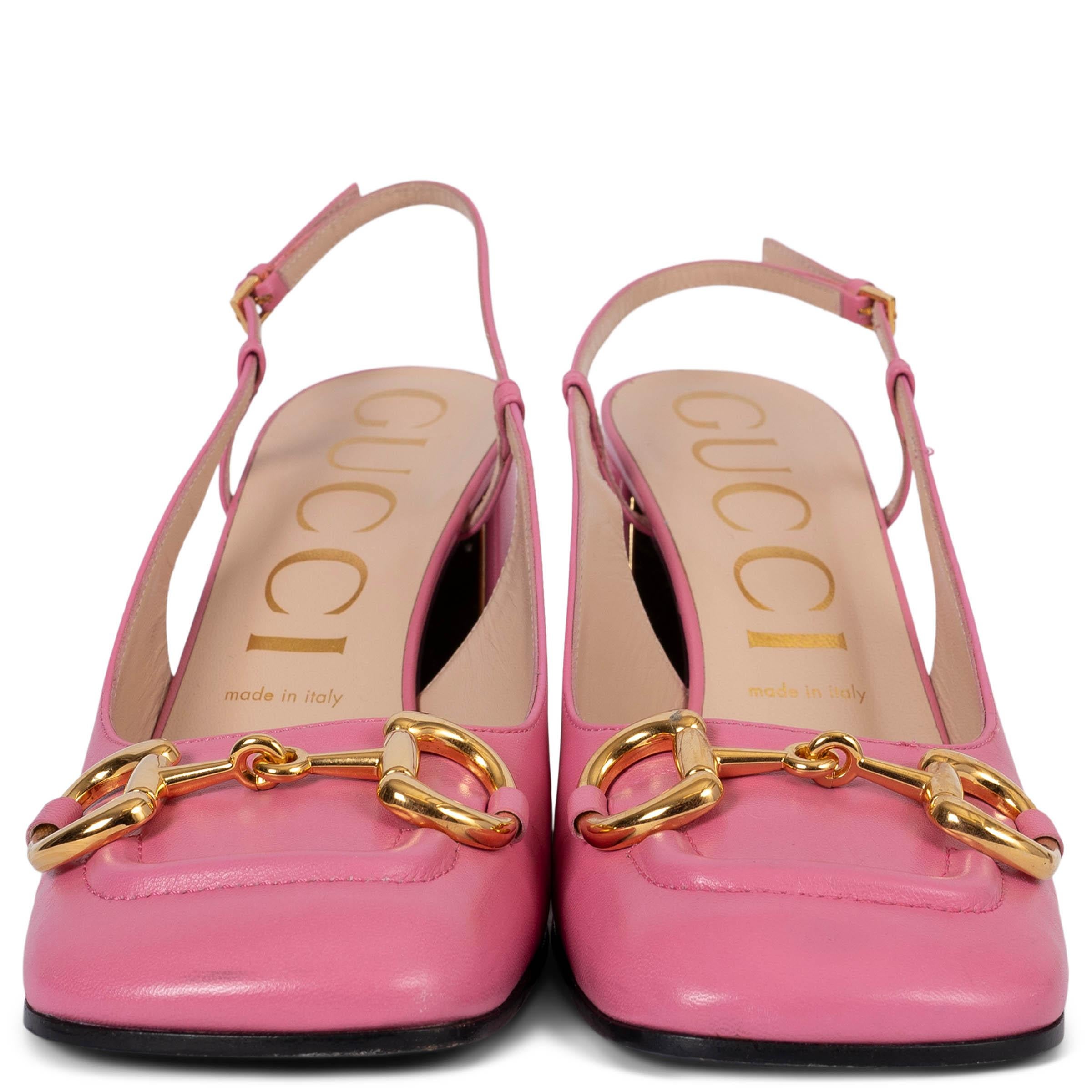 100% authentic Gucci Baby block-heel slingbacks in pink goat leather. The design is accented with the house's gold-tone Horsebit embellishments on the toes. Have been worn and are in excellent condition. 


2021 Resort

Measurements
Imprinted