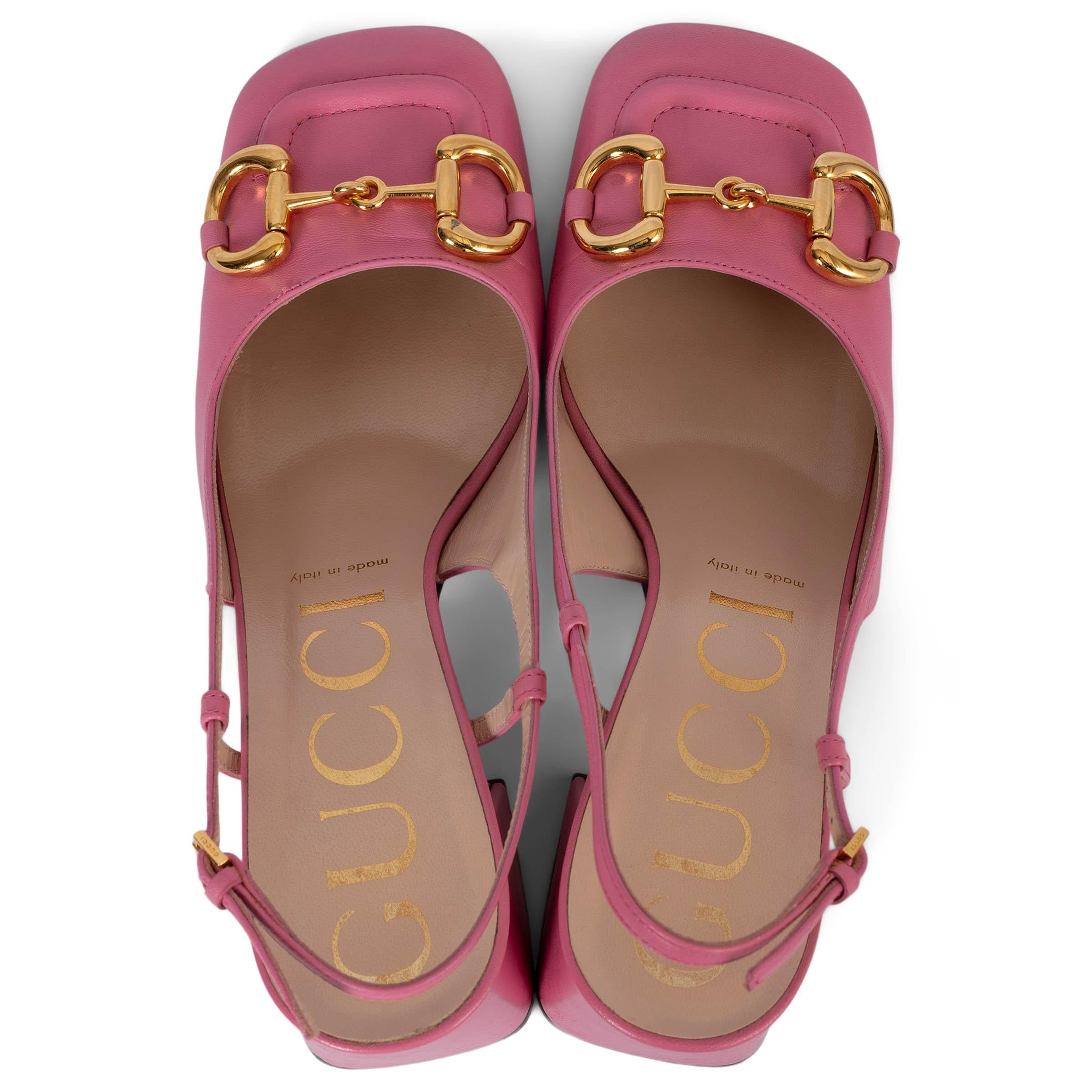 Women's GUCCI pink leather 2021 BABY HORSEBIT Slingbacks Shoes 39
