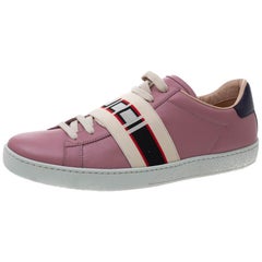 Gucci Pink Leather Ace Gucci Stripe Low Top Sneakers Size 38.5
