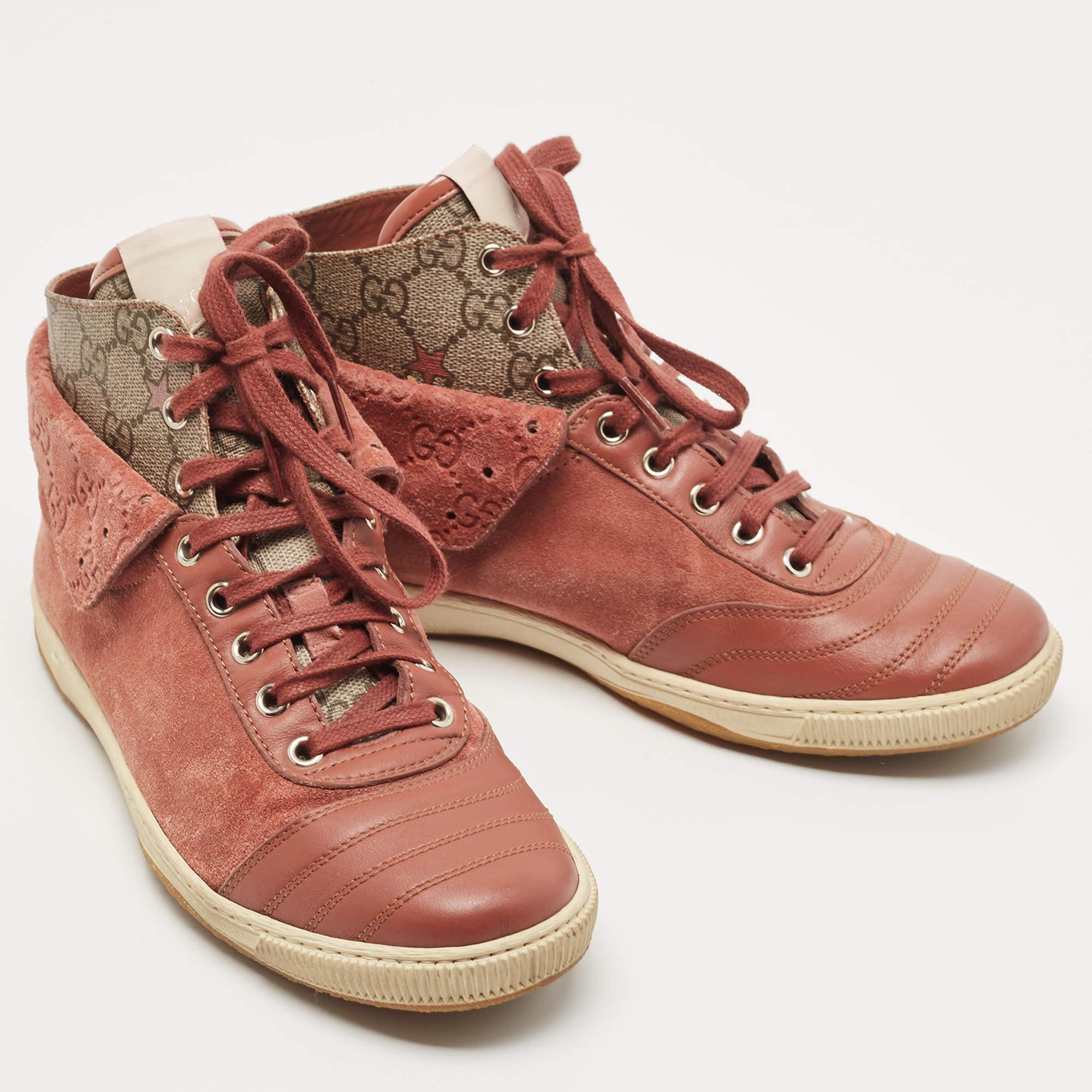 Women's Gucci Pink Leather and Suede High Top Sneakers Size 38 For Sale
