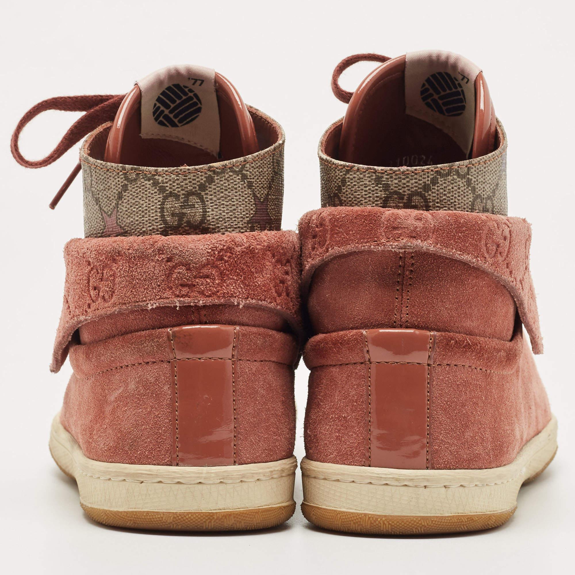 Gucci Pink Leather and Suede High Top Sneakers Size 38 For Sale 1