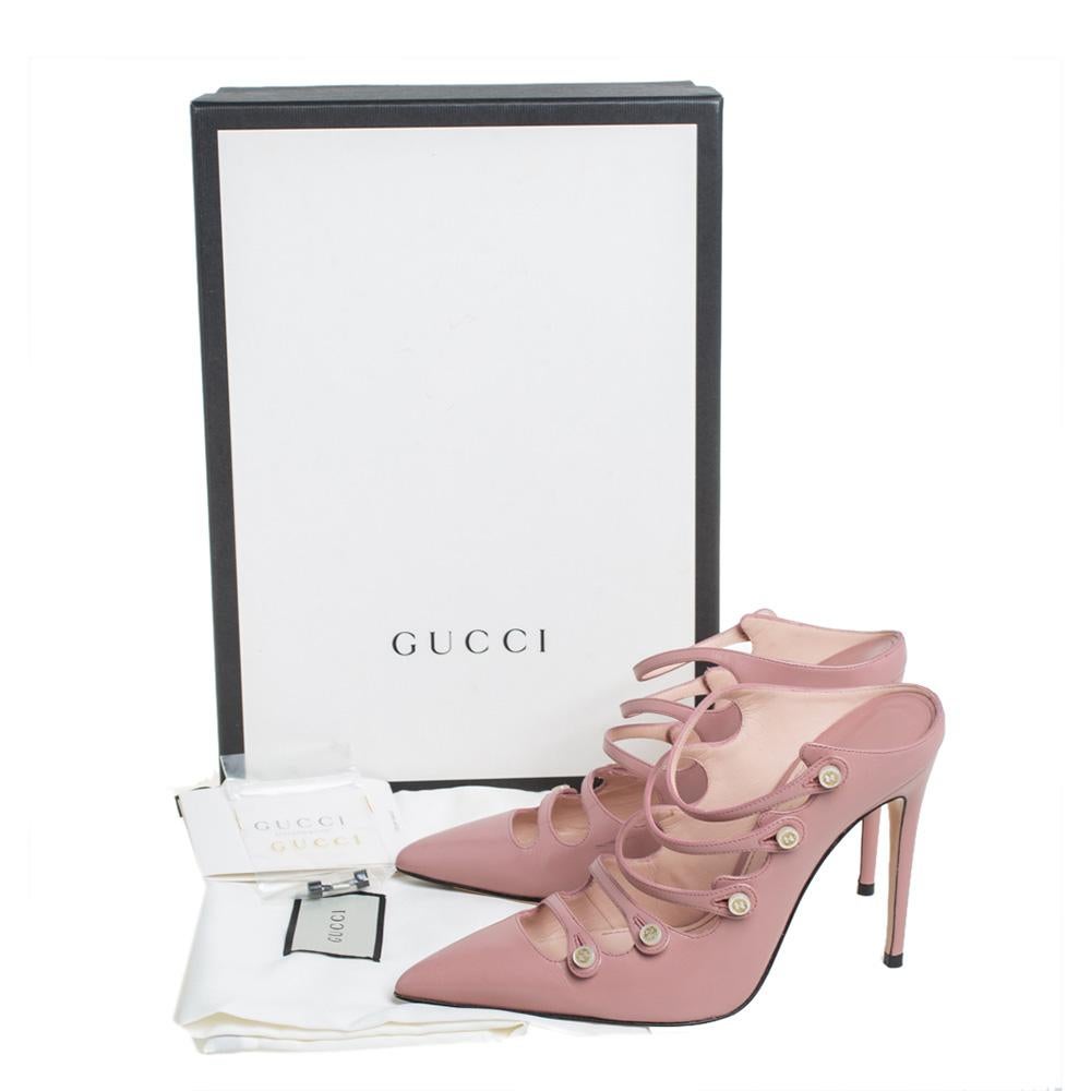 Gucci Pink Leather Aneta Strappy Pointed Toe Mules Size 35 1