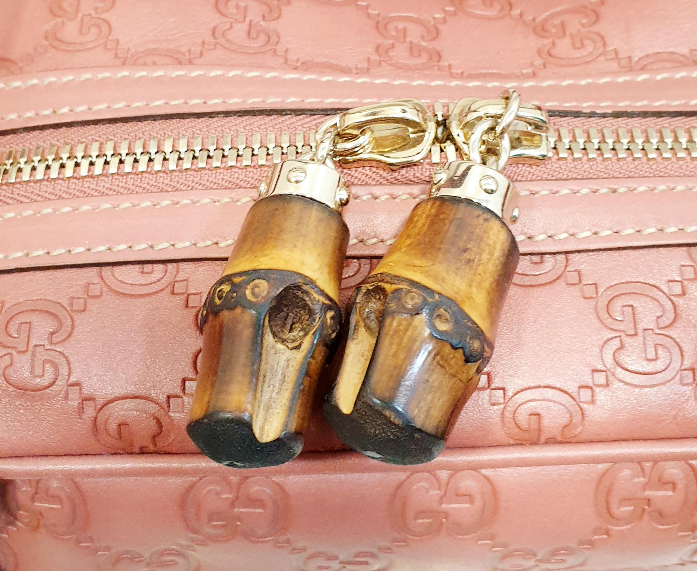 Gucci Pink Leather Bag With Bamboo Closure and big golden horsebit  logo 2