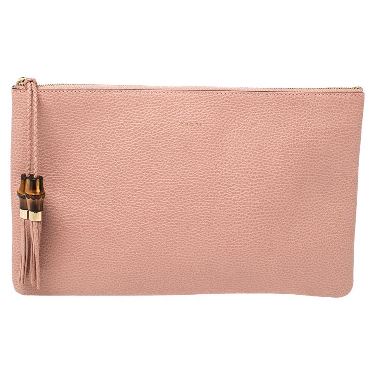 Gucci Pink Leather Bamboo Braided Tassel Zip Clutch at 1stDibs
