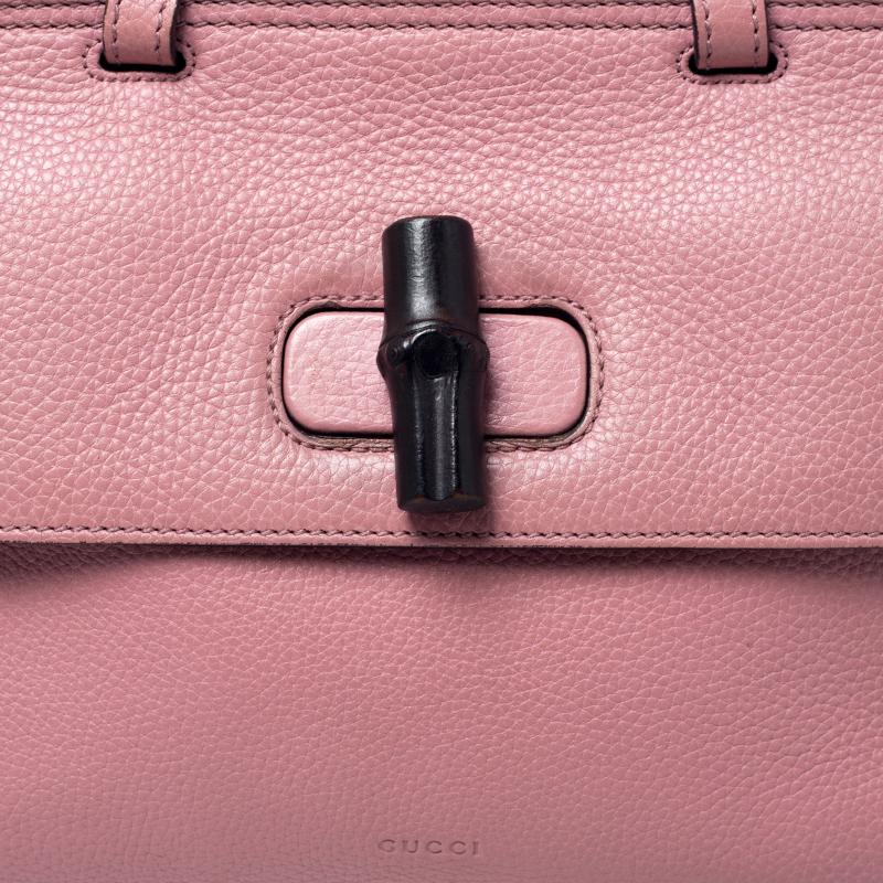Gucci Pink Leather Bamboo Daily Top Handle Bag 4