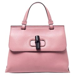 Gucci Pink Leather Bamboo Daily Top Handle Bag