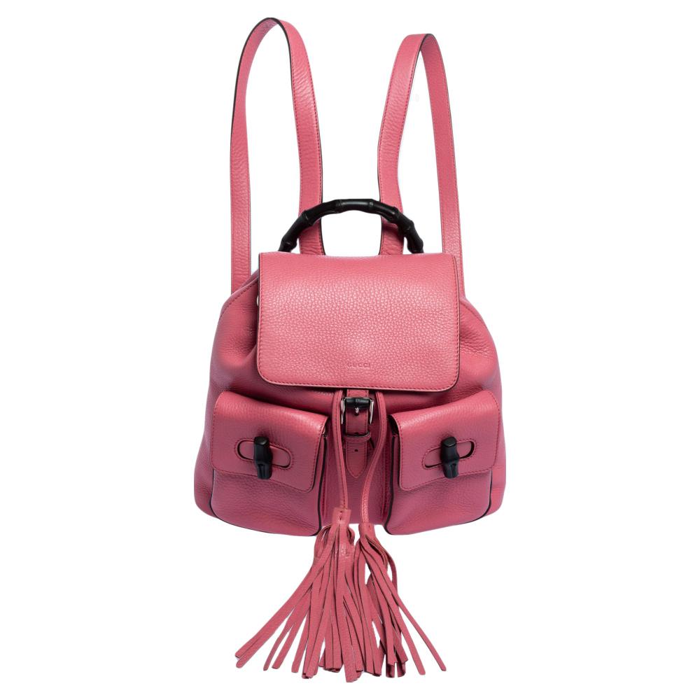 Gucci Pink Leather Bamboo Sac Backpack For Sale at 1stDibs
