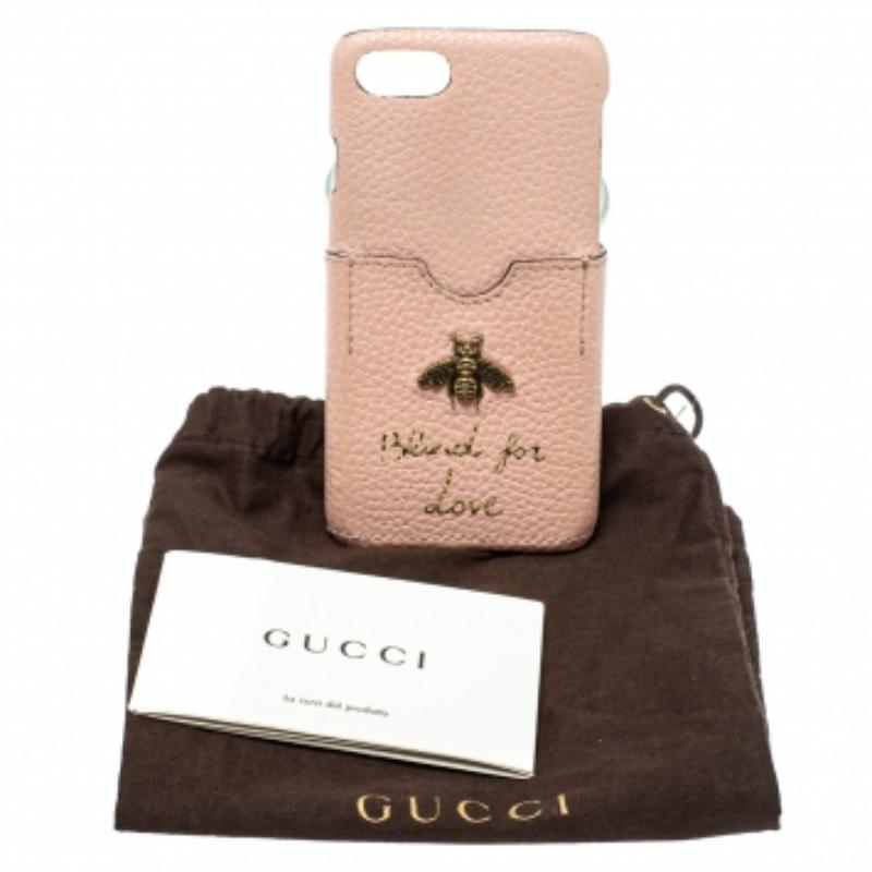 Beige Gucci Pink Leather Blind For Love iPhone 7 Case For Sale