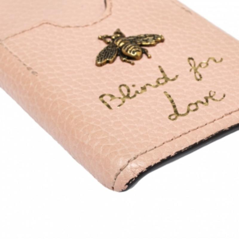 Gucci Pink Leather Blind For Love iPhone 7 Case For Sale 3