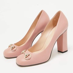 Gucci Pink Leather Block Heel Pumps Size 37