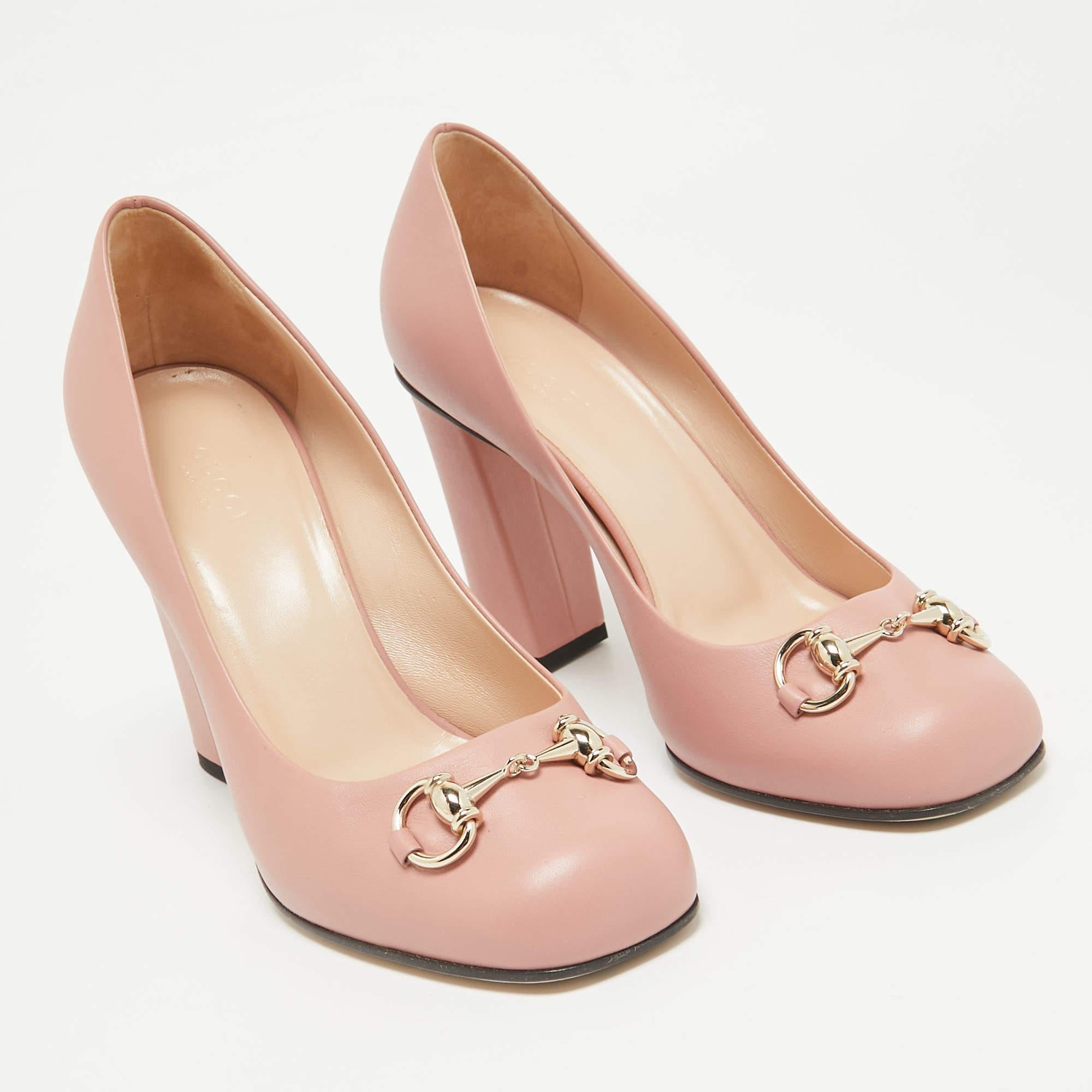 Gucci Pink Leather Block Heel Pumps Size 37 In Good Condition In Dubai, Al Qouz 2