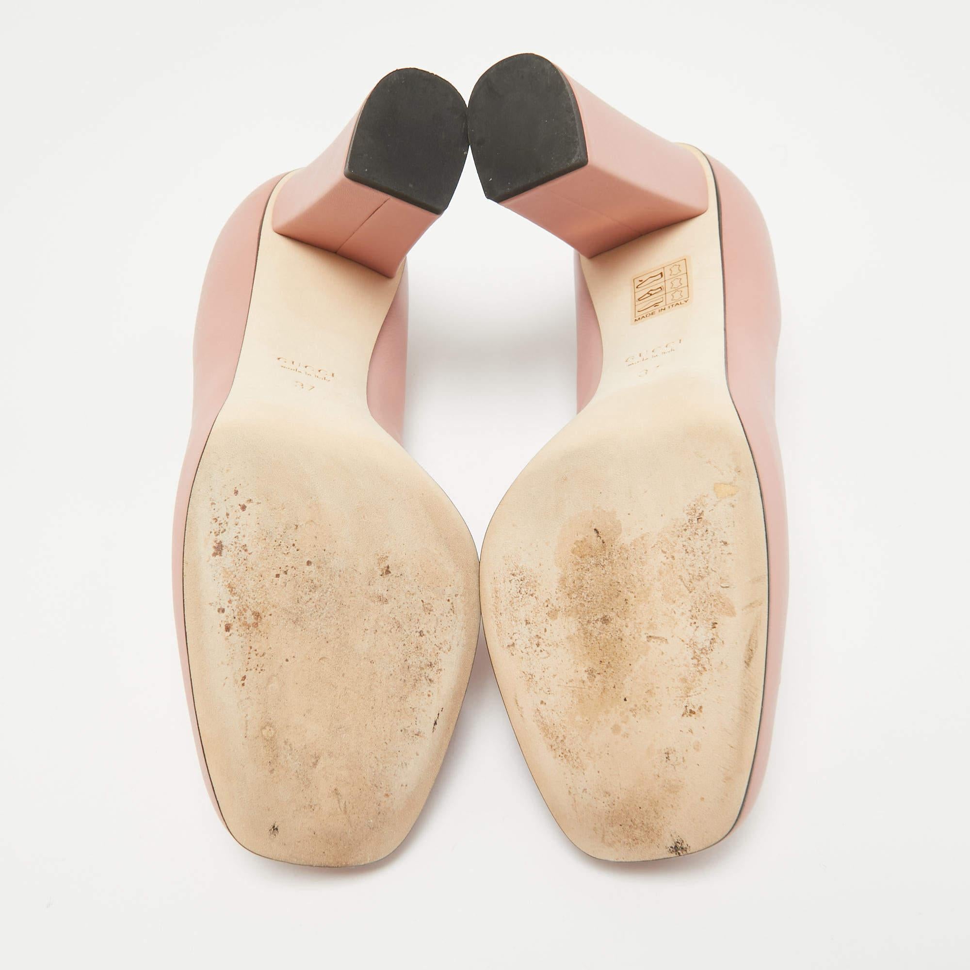 Gucci Pink Leather Block Heel Pumps Size 37 1