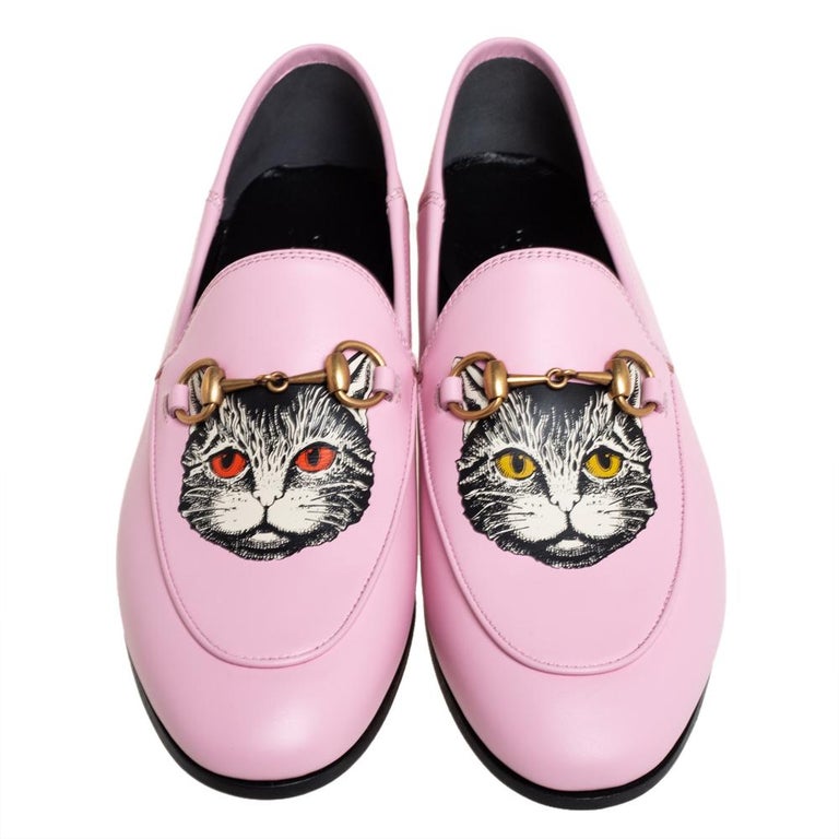 Gucci Pink Leather Brixton Cat Loafers Size 37 at 1stDibs gucci cat