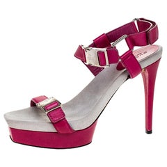 Gucci Pink Leather Buckle Detail Open Toe Platform Ankle Strap Sandals Size 39.5